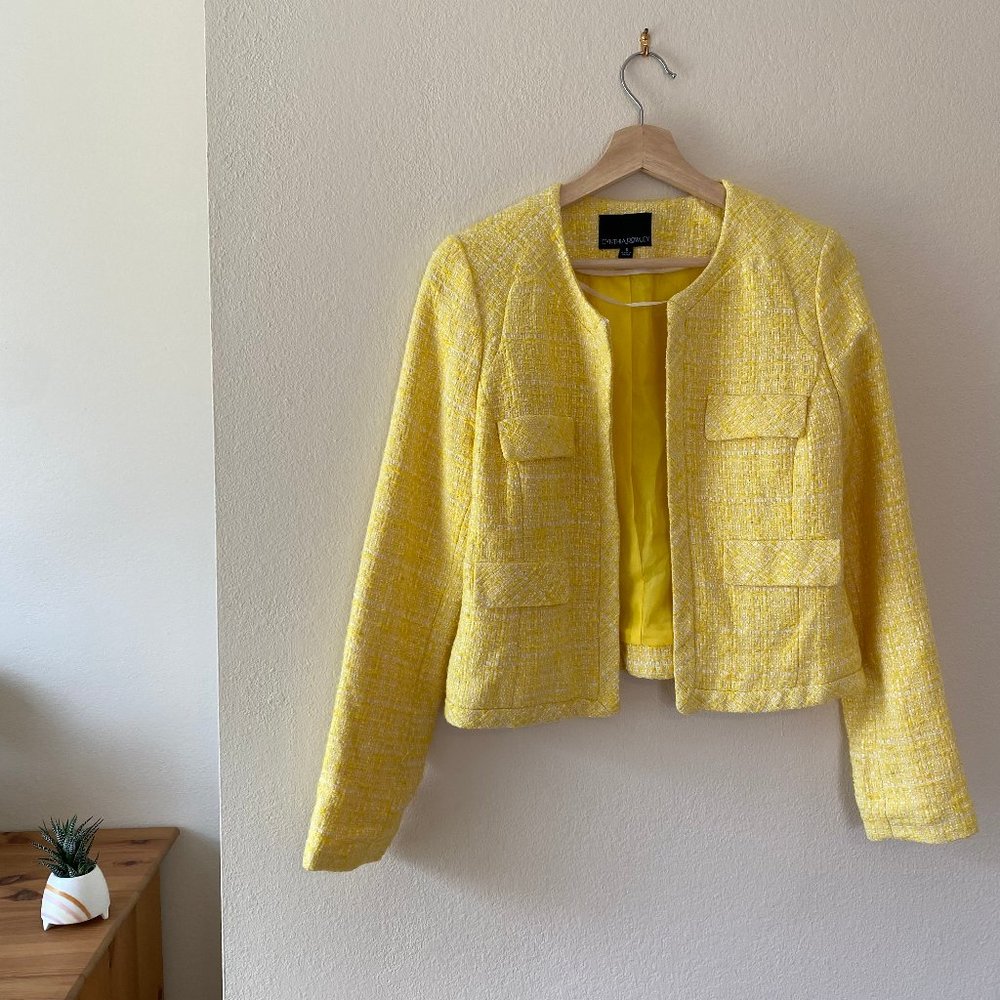 Golden yellow boucle / tweed Cynthia Rowley blazer jacket